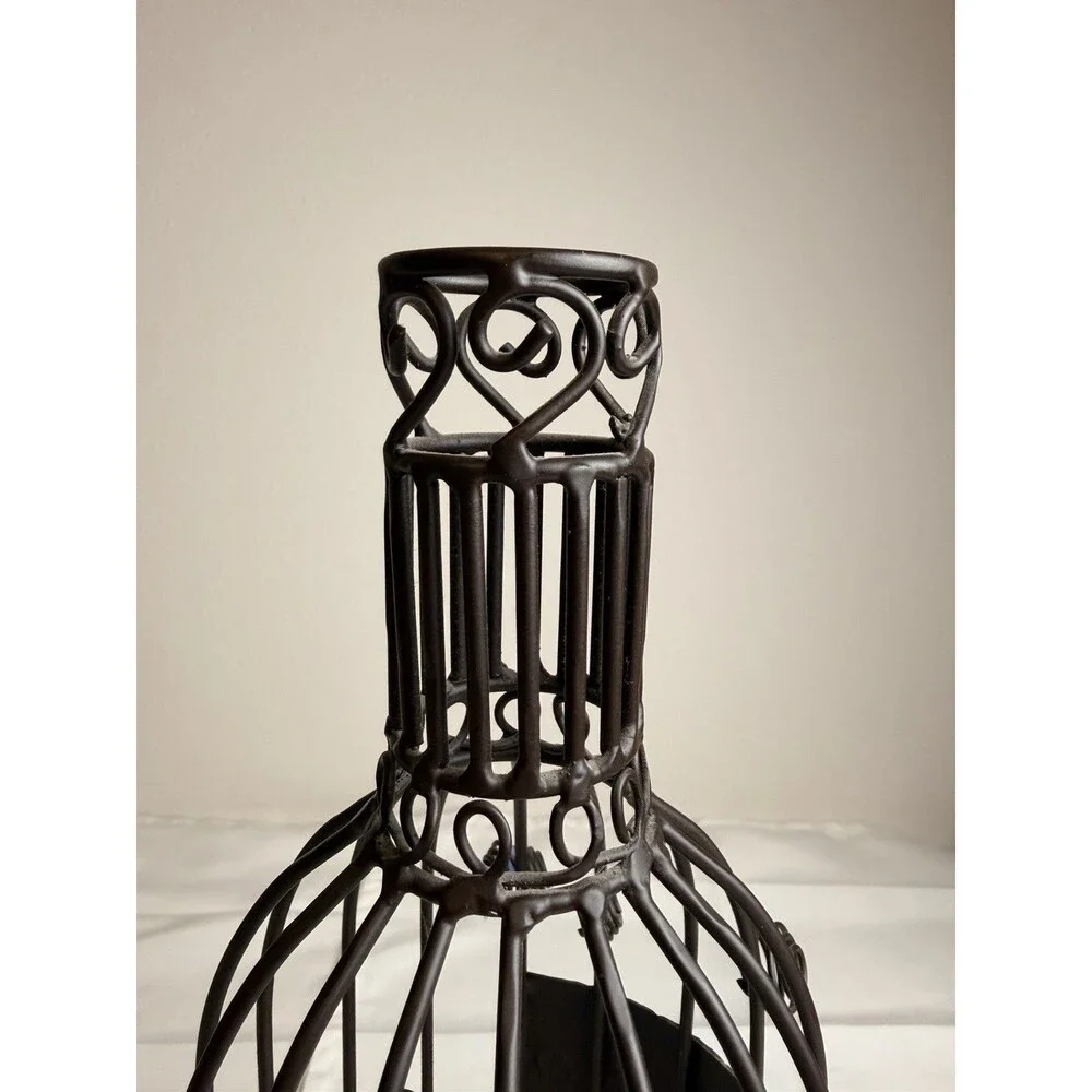 Black Metal Freestanding 1-Bottle Wine Holder Cage Display w/ 